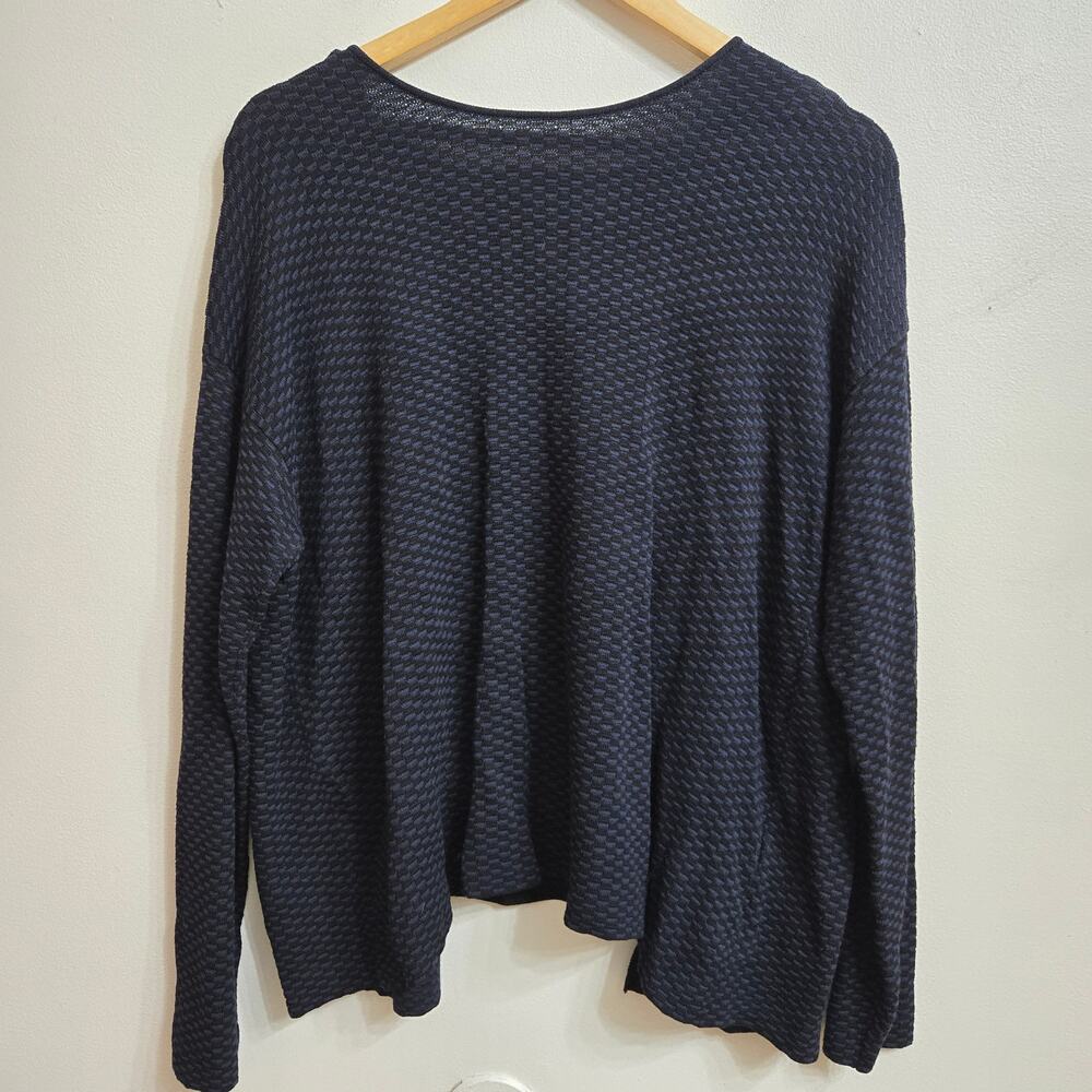 EILEEN FISHER Women Boxy Oversized Lagenlook Open Back Knit Sweater M Blue Black